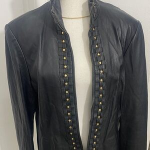 Black ST JOHN SPORT Leather Jacket with Gold Accents
